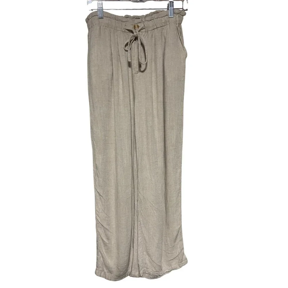 Thread & Supply Drawstring Wide-Leg Linen Blend Pants Natural Wheat Medium - Picture 1 of 8